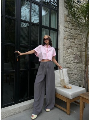 Minaaise Chıloe Modal Pileli Düşük Bel Pantolon Antrasit