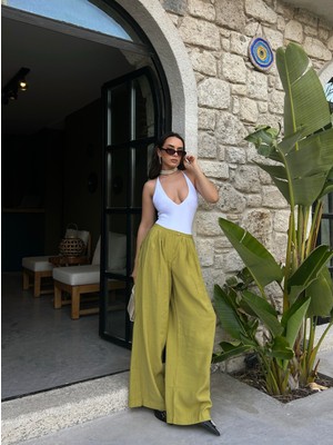 Minaaise Chıloe Modal Pileli Düşük Bel Pantolon Yağ Yeşili