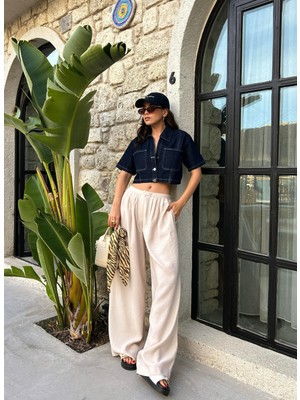 Minaaise Chıloe Modal Pileli Düşük Bel Pantolon Taş