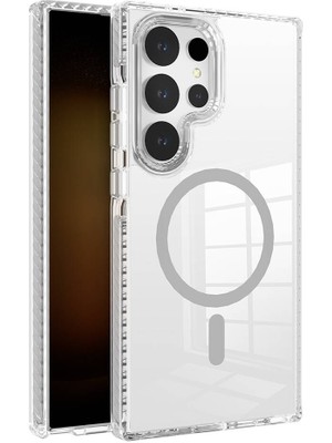 Zore Galaxy S24 Ultra Kılıf Magsafe Şarj Özellikli Airbagli Takılabilir Askı Aparatlı Nana Kapak-Gri