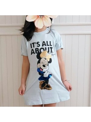 Pullu Mavi Minnie Elbise