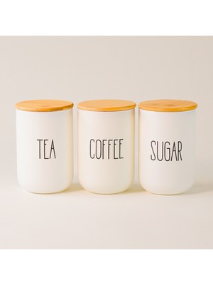 Meturas Beyaz Cam Kahve, Şeker ve Çay Saklama Kavanoz Seti Bambu Kapaklı, Hava Geçirmez Baharatlık (3'lü Set) 800 ml x 3