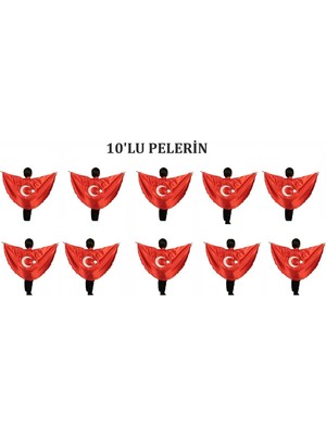 10 Lu Türk Bayrağı Pelerin Gösteri Kostümü Ay Yıldız Bayraklı 23 Nisan 2-6 Yaş (M),7-12 Yaş (L)