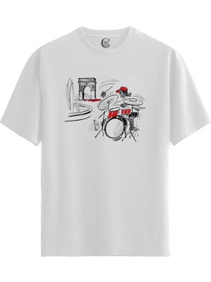 Color Luxe Drum Jam - Pamuklu Kadın Beyaz Tişört - Premium Quality