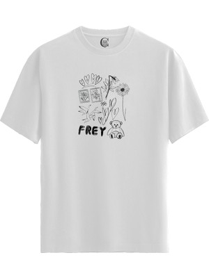 Color Luxe Sketch Love - Pamuklu Kadın Beyaz Tişört - Premium Quality