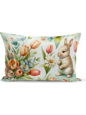 Ilkbahar Serisi Çift Tarafı Dijital Baskılı Kırlent Kılıfı (Spring Easter Paskalya Cushion Cover)