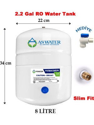 AS WATER Çelik Su Tankı 8 lt 2.2 Galon Butil Diyafram ile Su Arıtma