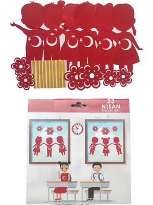 23 Nisan Temalı Elele Tutuşan Çocuklar Pencere Süsü