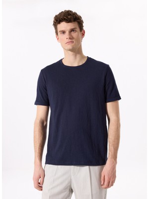 Fabrika Bisiklet Yaka Flamlı Lacivert Erkek T-Shirt F5SM-TST 2114