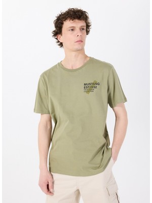 Mustang Bisiklet Yaka Baskılı Haki Erkek T-Shirt M5SM-TST1929