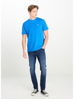 Lee Bisiklet Yaka Saks Erkek T-Shirt ML60UFQA13 Regular Fit Patch Logo