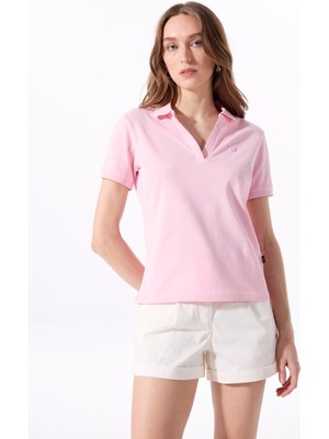 Pembe Kadın Relaxed Düz Polo T-Shirt J5SL-TST7070