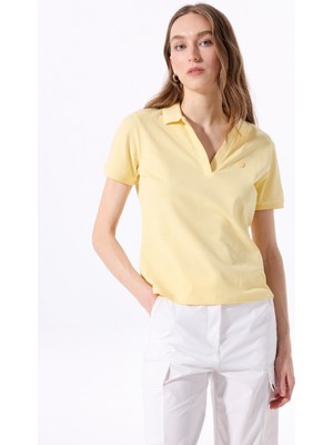 Sarı Kadın Relaxed Düz Polo T-Shirt J5SL-TST7070