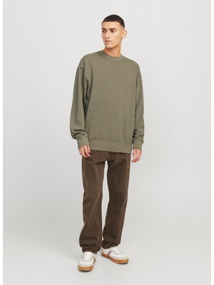 Jack & Jones Bisiklet Yaka Yeşil Erkek Sweatshırt 12268273_JJECHARGE Faded Sweat Crew