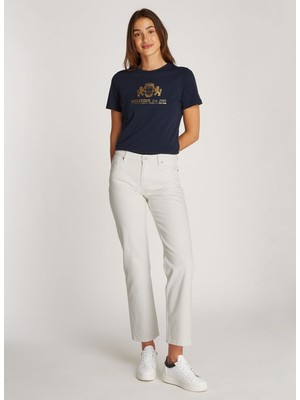 Tommy Hilfiger Yüksek Bel Düz Paça Normal Beyaz Kadın Denim Pantolon WW0WW44331YBL