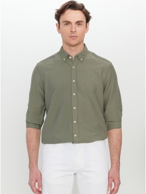 Altınyıldız Classics Slim Fit Düğmeli Yaka Haki Erkek Gömlek ACE020252171_HAK