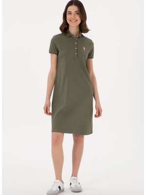 U.s. Polo Assn. Polo Yaka Koyu Haki Standart Kadın Elbise GURLIN25