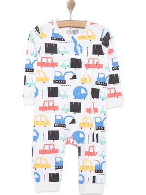 HelloBaby Araç Desenli Tekli Uzun Kol Fermuarlı Patiksiz Tulum