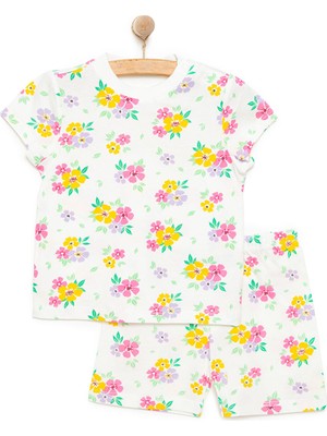 Hellobaby Kısa Kol Çiçek Desenli Bisiklet Yaka Pijama Takımı Kız Bebek