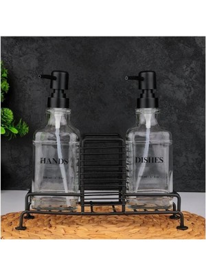TeknoTrust Standlı Siyah Cam Sıvı Sabunluk Çiftli 2116420-b