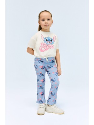 DeFacto Kız Bebek Disney Lilo & Stitch 2'li Takım Bisiklet Yaka Kısa Kollu Tişört Fitilli Kaşkorse İspanyol Paça Tayt E4802A525SM