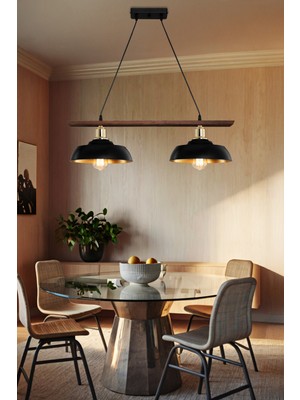 Karya Ikili Sıralı Avize Siyah - Gold