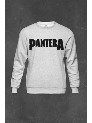 Gri Sweatshirt Rock Pantera Groove Heavy Metal Logo Baskılı Unisex Sweat