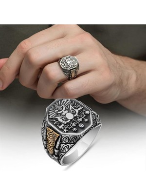 Osmanlı Devleti Armalı 925 Gümüş Erkek Yüzük