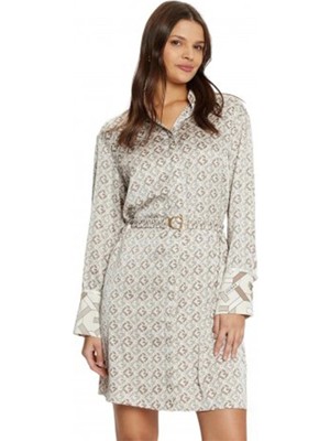 Guess Kadın Krem Veronica Zincir G Logolu Mini Elbise
