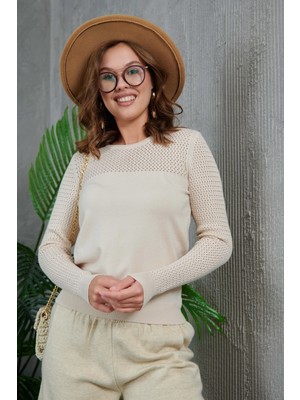 Bisiklet Yaka Ajurlu Uzun Kol Triko Kazak