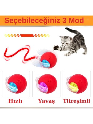 Hareketli Şarjlı Işıklı 360 Derece Dönen Akıllı Oyun Topu Kuyruklu Interaktif Kedi Köpek Oyun Topu