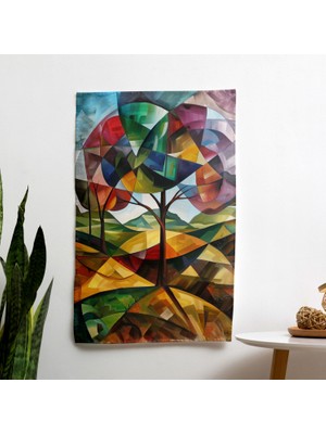 Kübizm Manzara  Duvar Örtüsü - Canlı Renkler, Ranforce Kumaş - Yatak Odası, Oturma Odası Veya