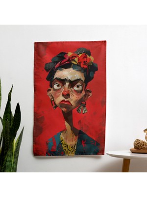 Frida Kahlo Tarzı  Duvar Örtüsü - Canlı  Pamuk ve Polyester Kumaş, Süblimasyon Baskı,