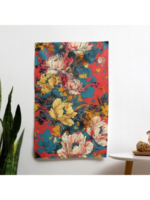 Pop Art Çiçekli Kumaş Duvar Örtüsü -  Pamuk Sırt, Polyester Ön - Ranforce Kumaş, Canlı
