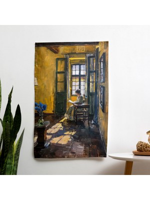 Klasik Oda Kadın Okuma Mektubu Duvar Örtüsü - Yatak Odası, Oturma Odası, Yurt Için Canlı Ranforce