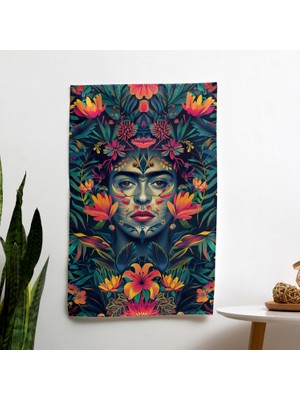 Frida Kahlo Tarzı Çiçekli Duvar Örtüsü | Arkası  Pamuk ve Önü  Polyester | Canlı Renkler