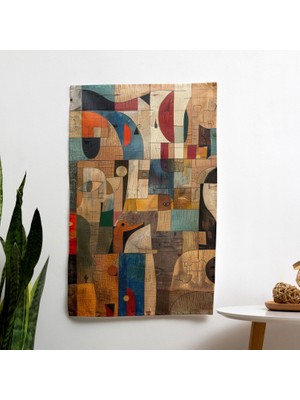 Kübizm Peyzaj  Modern Sanat Duvar Örtü - Yatak Odası, Oturma Odası Veya Yurt Dekoru Için Canlı