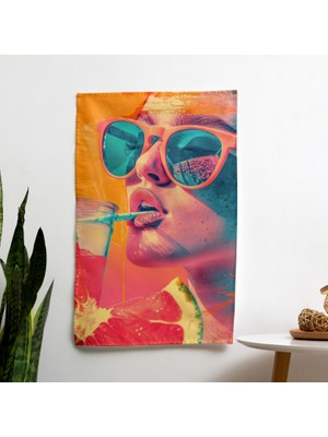 Popart Tarzı  Duvar Sanatı Dekoratif Örtü | Canlı Renkler, Hafif ve Şık |  Pamuk Sırt,