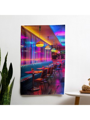 Popart Tarzı  Duvar Sanatı Neon Işıklar Duvar Örtüsü - Canlı Renkler, Ranforce Kumaş - Yatak