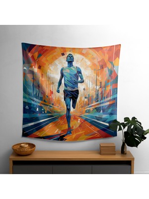 Motivasyonel Bitiş Çizgisi Duvar Örtüsü - Canlı Renkler, Süblimasyon Baskı -  Pamuk Sırt,