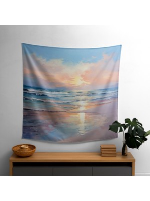 Seaside Serenity Empresyonist Duvar Örtüsü -  Pamuk Sırt, Polyester Ön - Canlı Renkler,