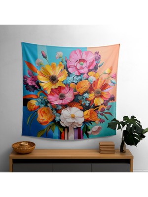 Psychedelic Çiçek Patlama Duvar Örtüsü -  Pamuk Arka, Canlı Polyester Ön - Ranforce Kumaş