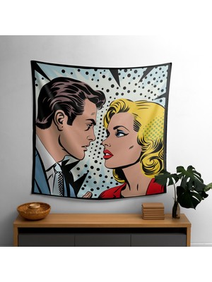 Komik Pop Art Duvar Örtüsü - Süblimasyon Baskılı Canlı Ranforce Kumaş Asılı - Modern Ev Dekorasyonu