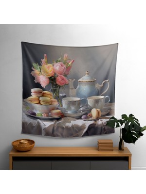 Pastel Natürmort Duvar Örtüsü -  Pamuk Sırtlı, Süblimasyon Baskılı, Canlı Renkler