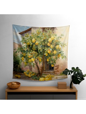 Çiçek Açan Limon Ağacı Duvar Örtüsü -  Pamuk Sırt ve Polyester Ön - Canlı Renkler - Süblimasyon