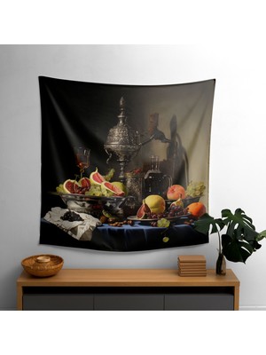 Klasik Natürmort Antika Nesneler Duvar Örtüsü -  Pamuk Arka, Polyester Ön - Canlı Süblimasyon