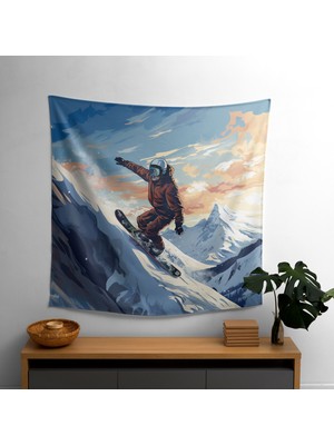 Modern Snowboarder Duvar Örtüsü - Yatak Odası, Oturma Odası, Yurt Için Canlı Süblimasyon Baskı