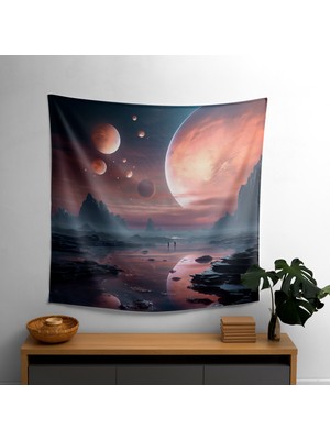 Dreamy Yıldız Haritası Duvar Örtüsü -  Pamuk Sırt, Polyester Ön - Canlı Renkler - Süblimasyon