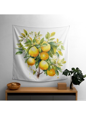 Limon Ağacı Splash Duvar Örtüsü -  Pamuk Sırt, Polyester Ön - Canlı Renkler - Süblimasyon