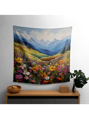 Dağ Kır Çiçekleri  Duvar Örtüsü - Yatak Odası, Oturma Odası, Yurt Için Canlı Ranforce Kumaş